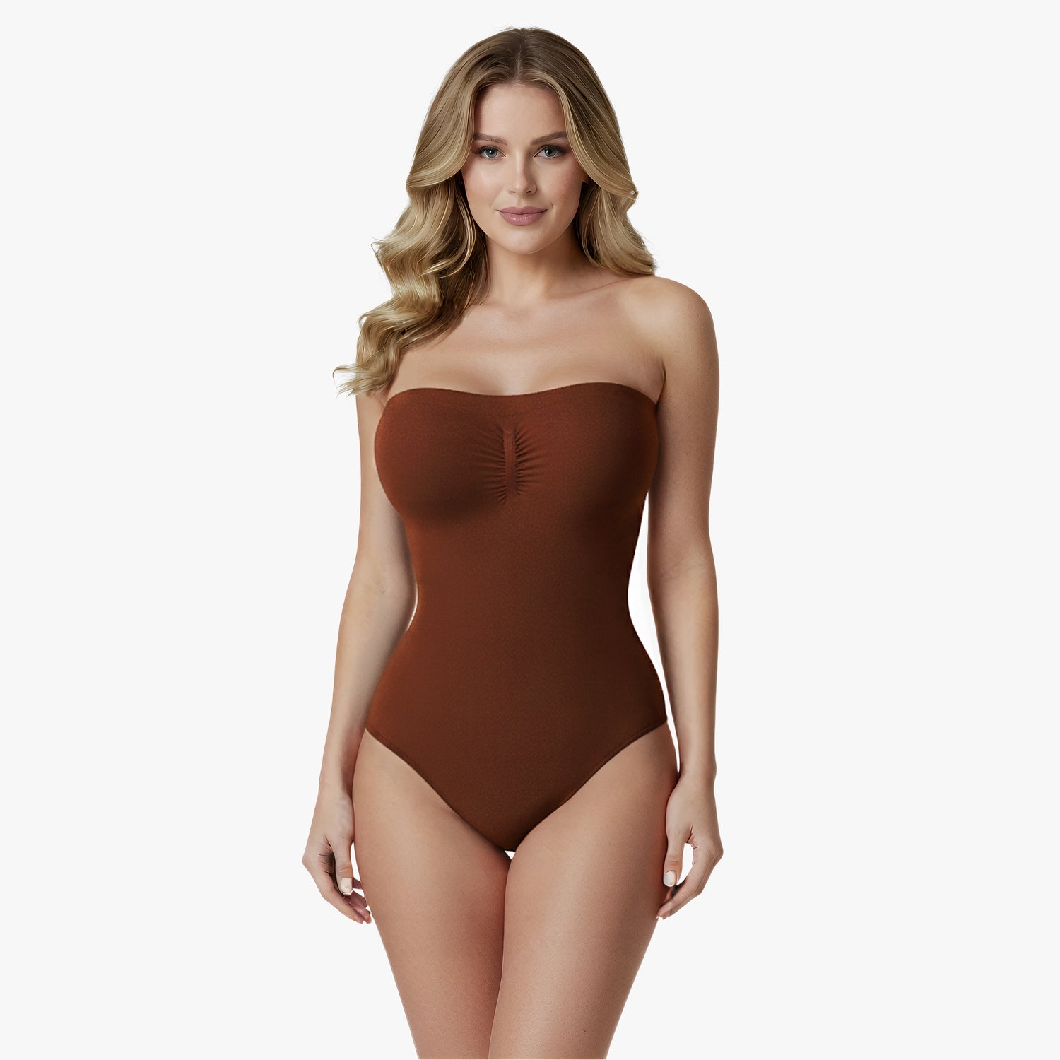 Korrigierender, nahtloser, trägerloser Body mit Slip