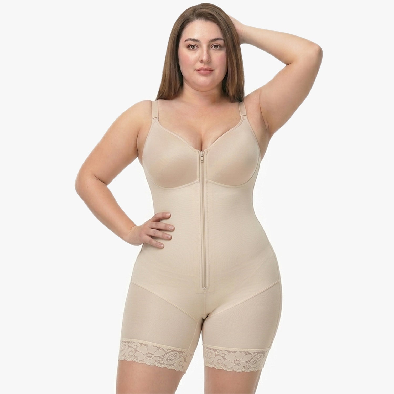 Korrigierender Bodysuit mit Eingebautem BH, Haken und Reißverschluss