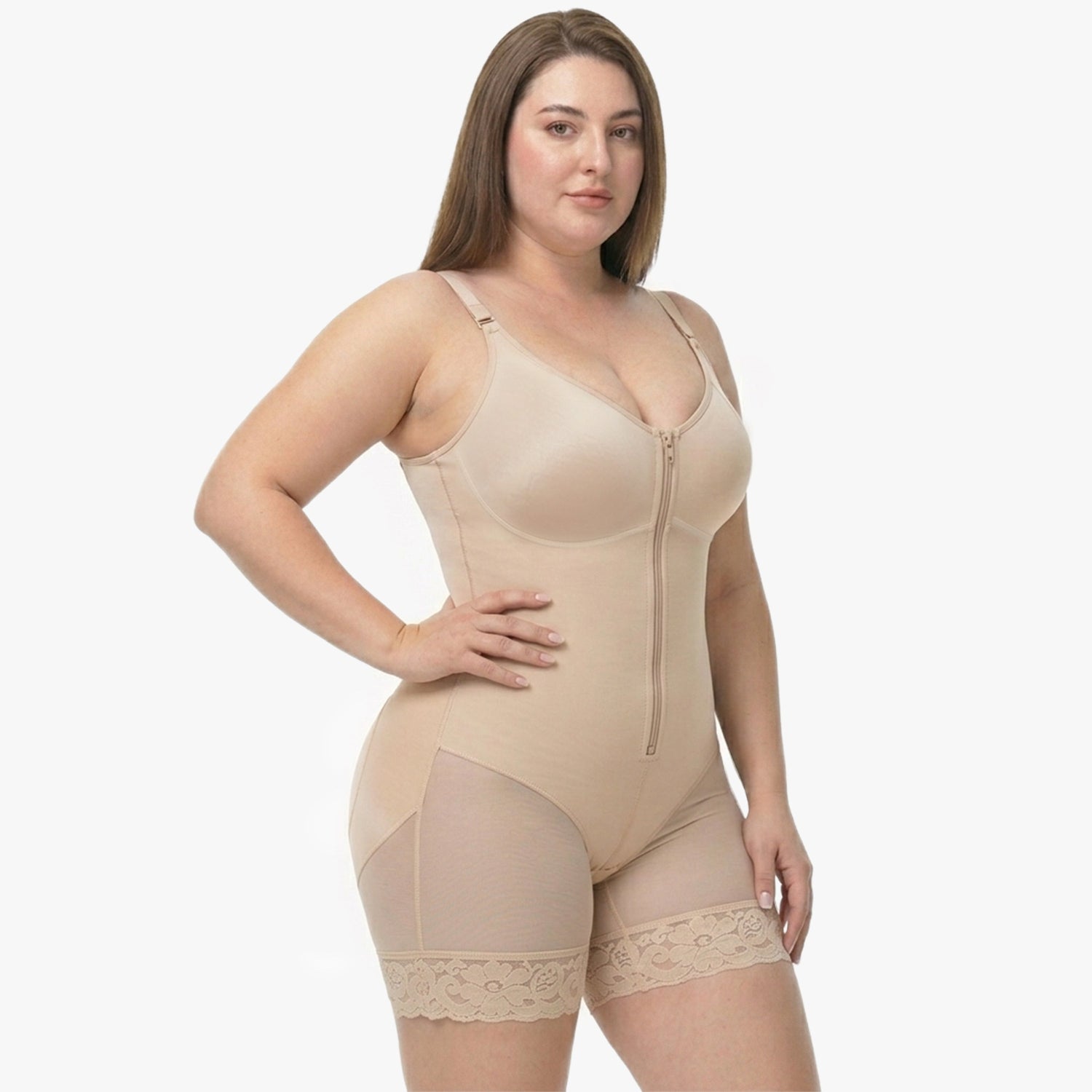 Korrigierender Bodysuit mit Eingebautem BH, Haken und Reißverschluss