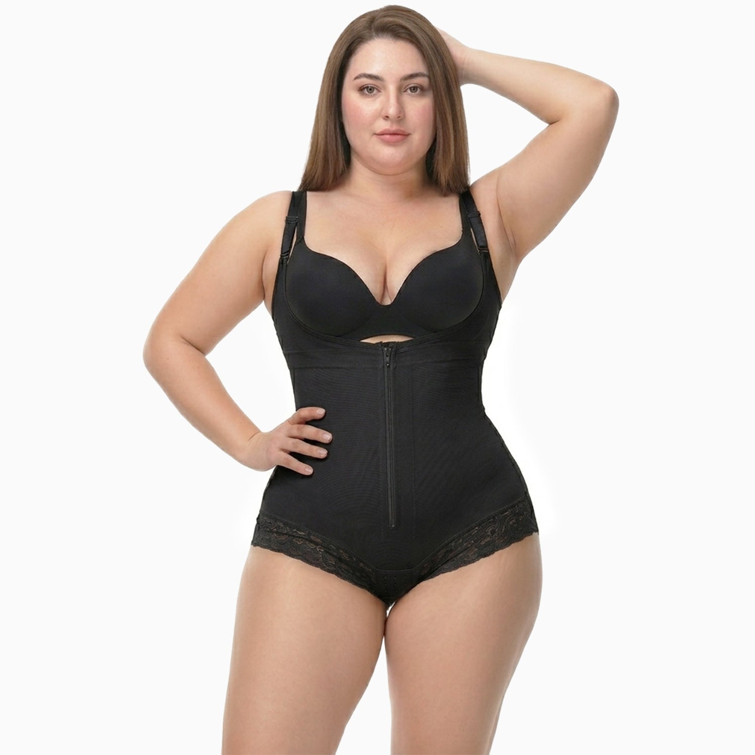 Korrigierender Shapewear-Bodysuit mit Haken und Reißverschluss – Slip
